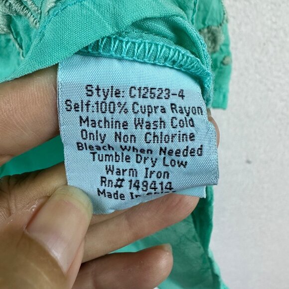 Johnny Was Embroidered Floral Tunic Top Green Boho V-Neck Tie Sleeve Womens M - Picture 9 of 12